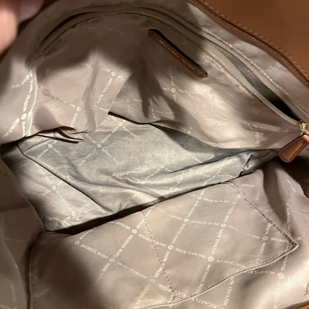 Michael Kors Leather White and Brown MK Logo Tote - Picture 3 of 7